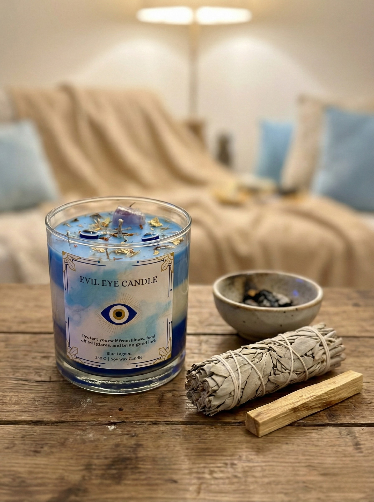 Evil Eye Protection Candle | Aura-Cleansing Scented Soy Candle (Hand-Poured)