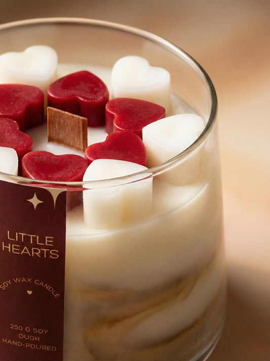 Little Hearts Oudh Fragrance Candle | Hand-Poured Soy Candle (Oudh & Cream)