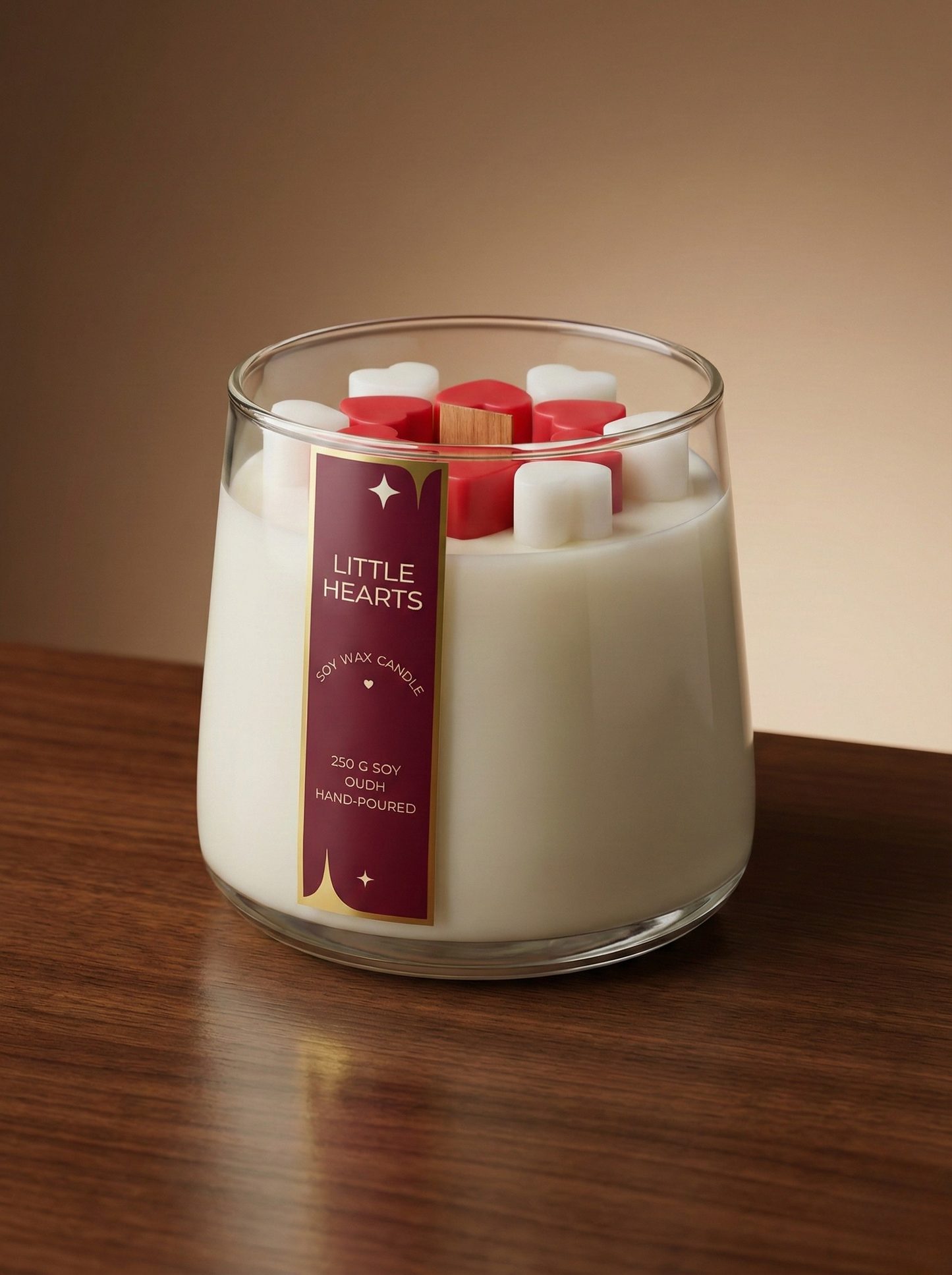 Little Hearts Oudh Fragrance Candle | Hand-Poured Soy Candle (Oudh & Cream)