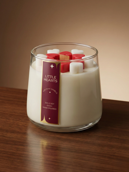 Little Hearts Oudh Fragrance Candle | Hand-Poured Soy Candle (Oudh & Cream)