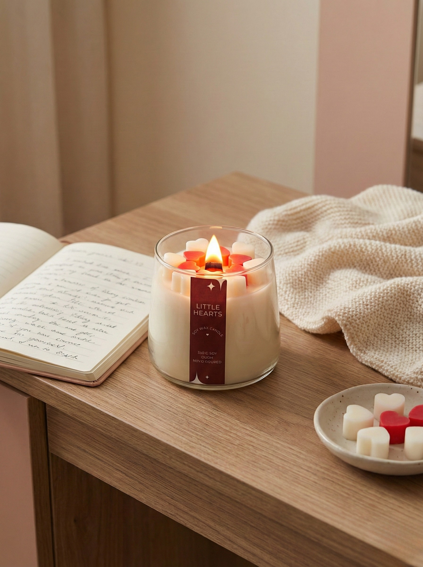 Little Hearts Oudh Fragrance Candle | Hand-Poured Soy Candle (Oudh & Cream)