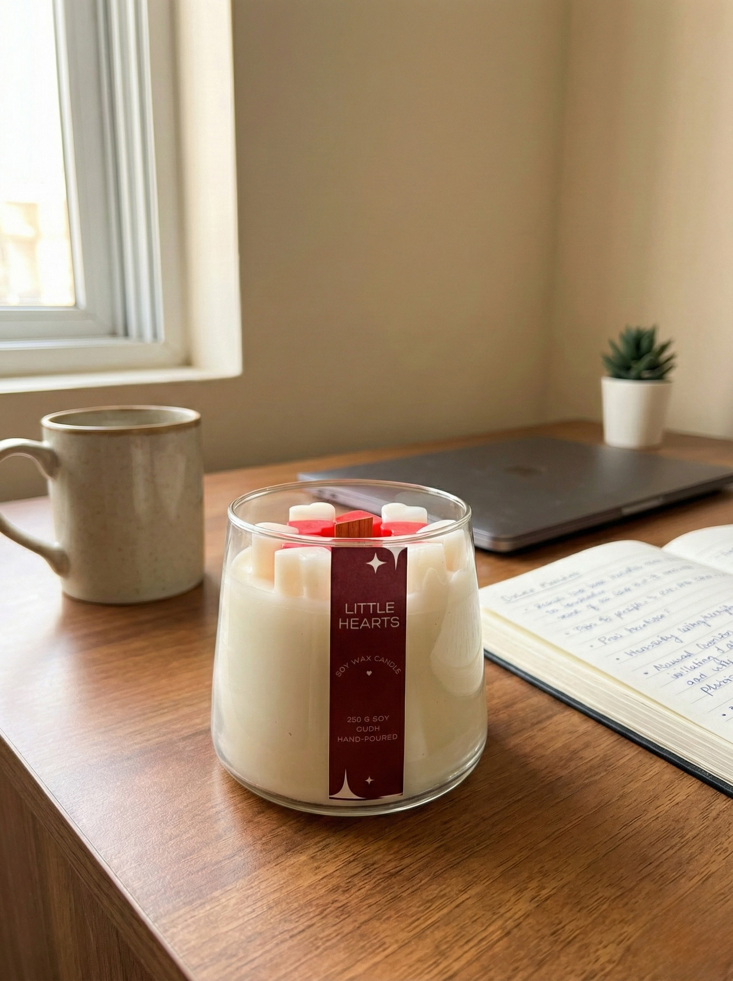 Little Hearts Oudh Fragrance Candle | Hand-Poured Soy Candle (Oudh & Cream)